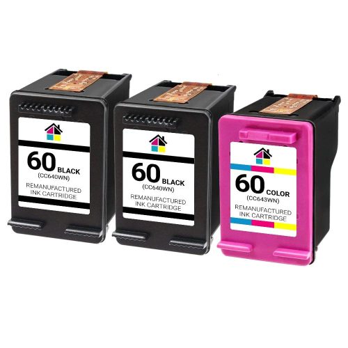 HP 60 (CC640WN/CC643WN) Remanufactured Ink Cartridges 3PK – 2 Black, 1 Color