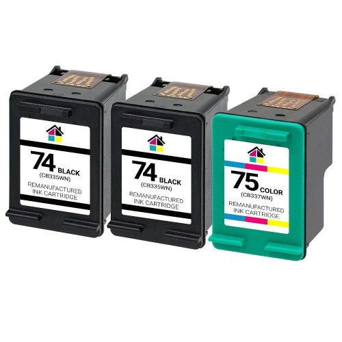 HP 74 & 75 (CB335W/CB337W) Remanufactured Ink Cartridges 3PK – 2 Black, 1 Color